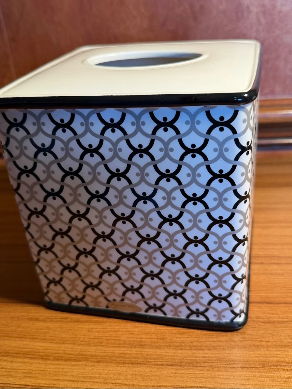 Raymond Waites Ceramic Tissue Box Cover Cube Geometric Interlocking Trellis EUC